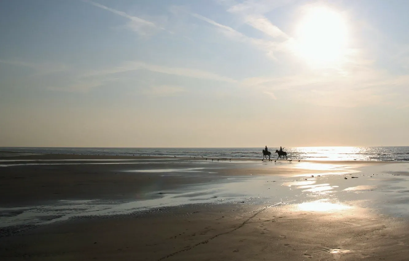 Photo wallpaper sea, shore, morning, tide, rider, walk, Passat