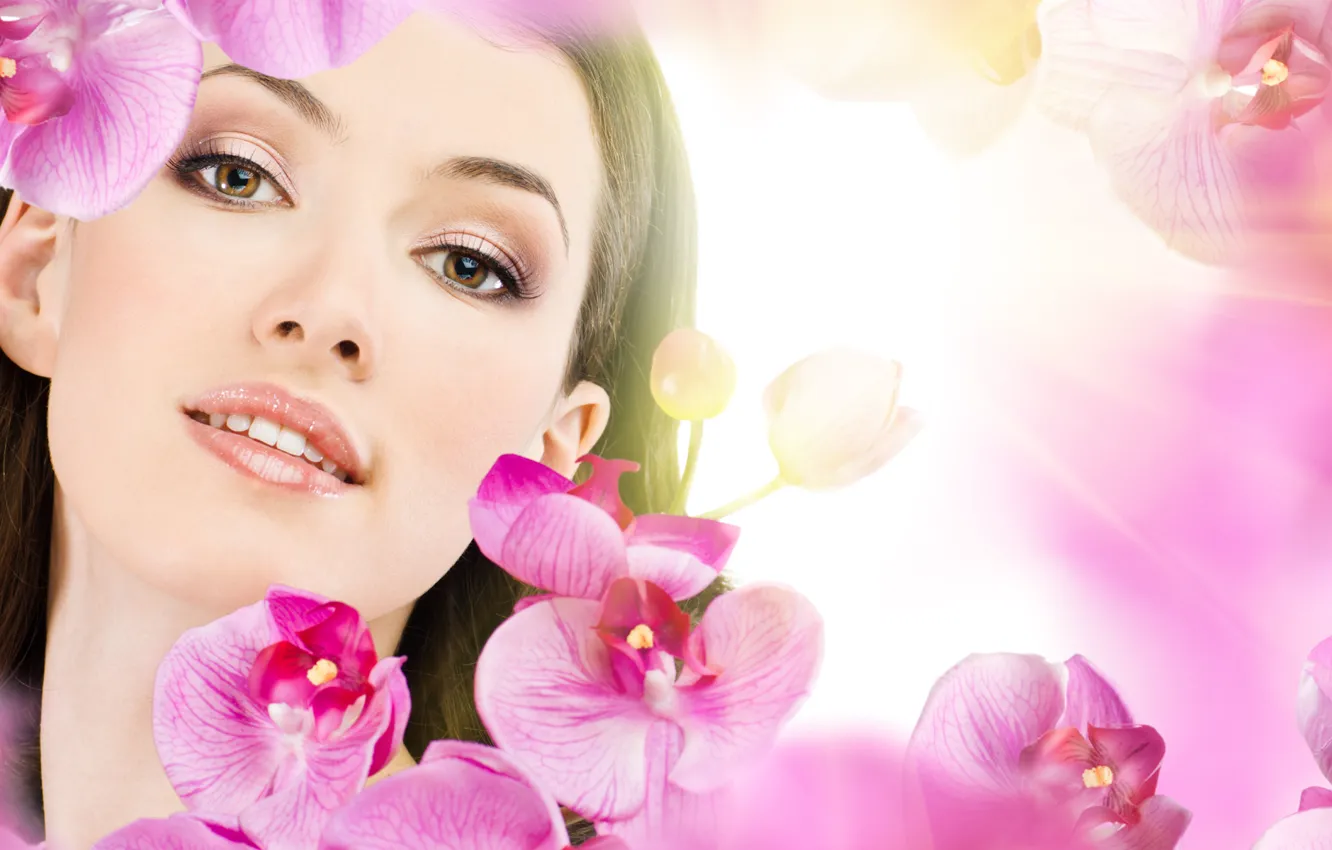 Photo wallpaper smile, makeup, brunette, sponge, charming