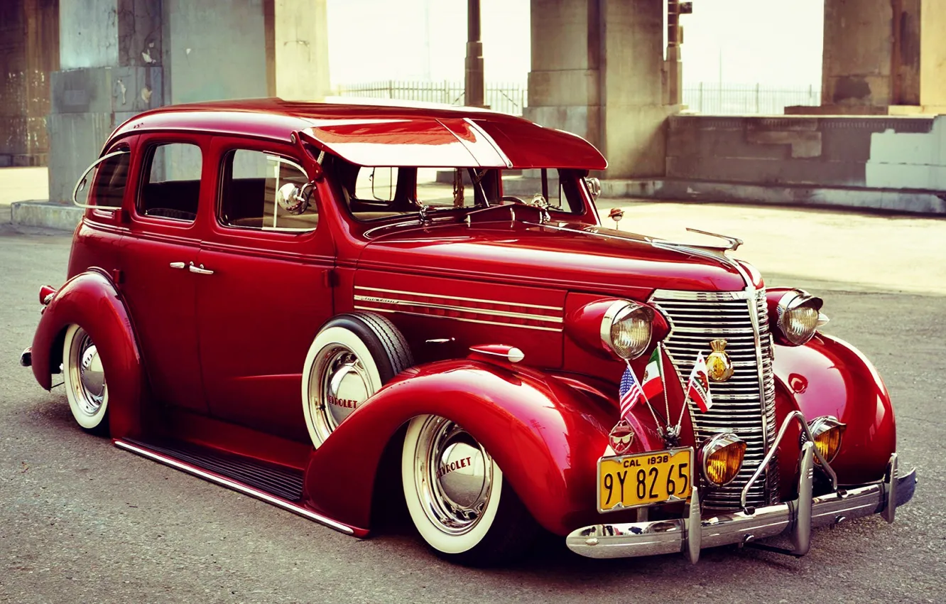 Photo wallpaper Chevrolet, Red, Retro, Old car, Master Deluxe, 1938 Year
