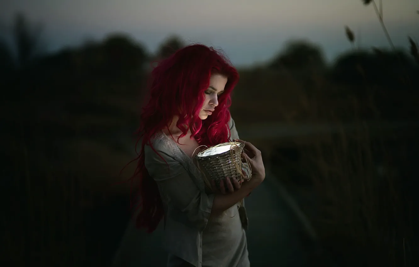 Photo wallpaper girl, night, mood