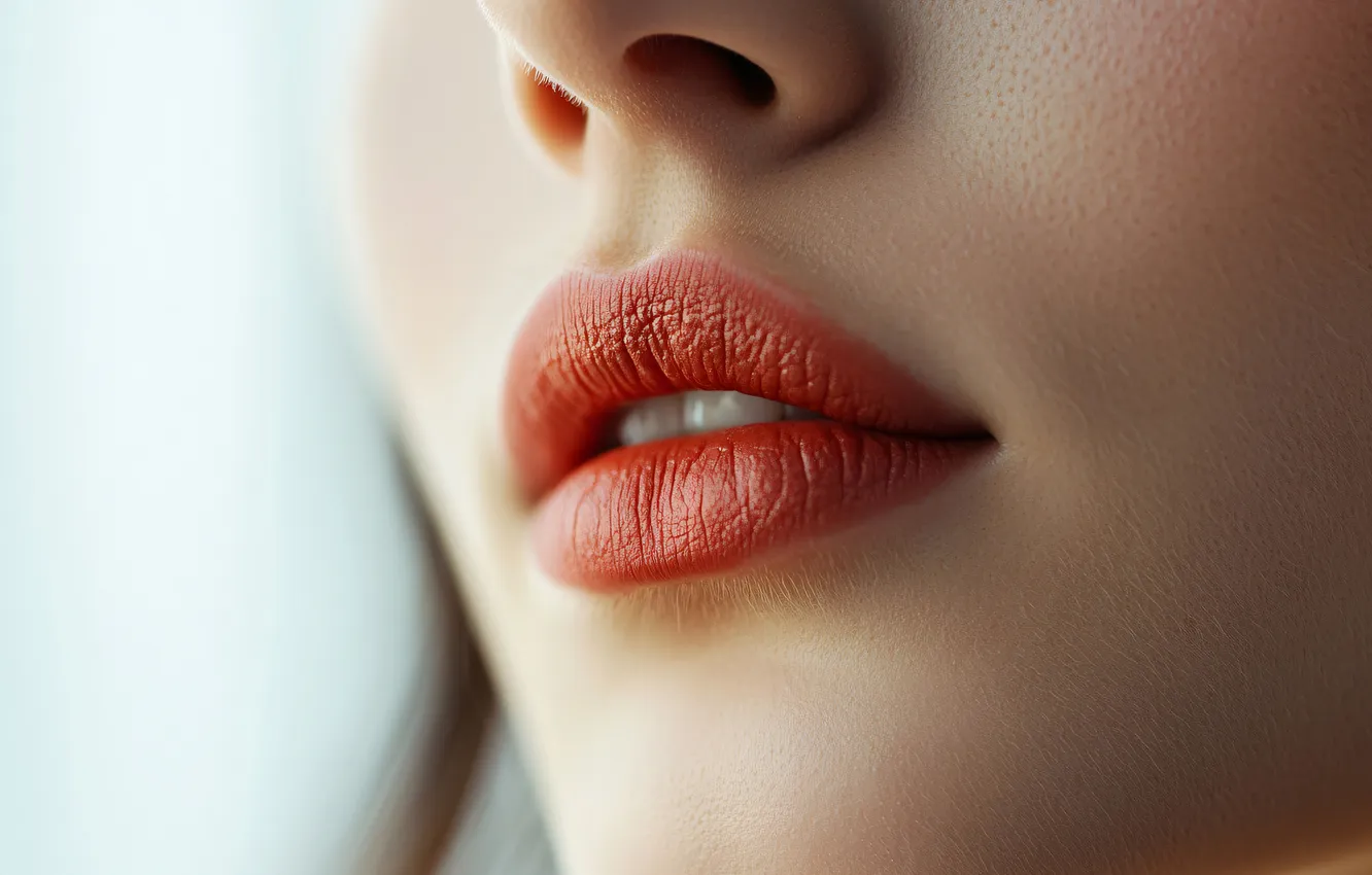 Photo wallpaper girl, face, makeup, lips, AI art, neural network