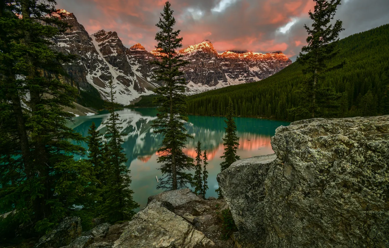 Photo wallpaper trees, mountains, nature, lake, rocks, Canada, Albert, Moraine