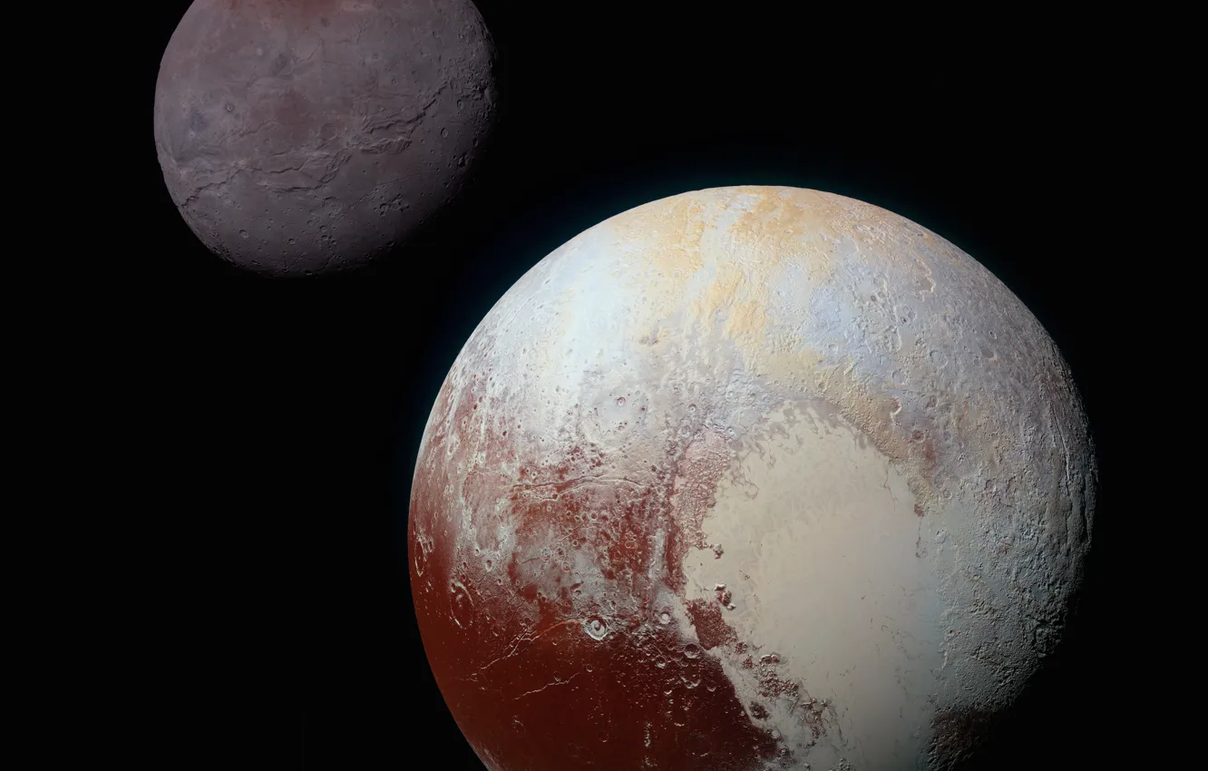 Photo wallpaper background, Pluto, New Horizons, satellite Charon