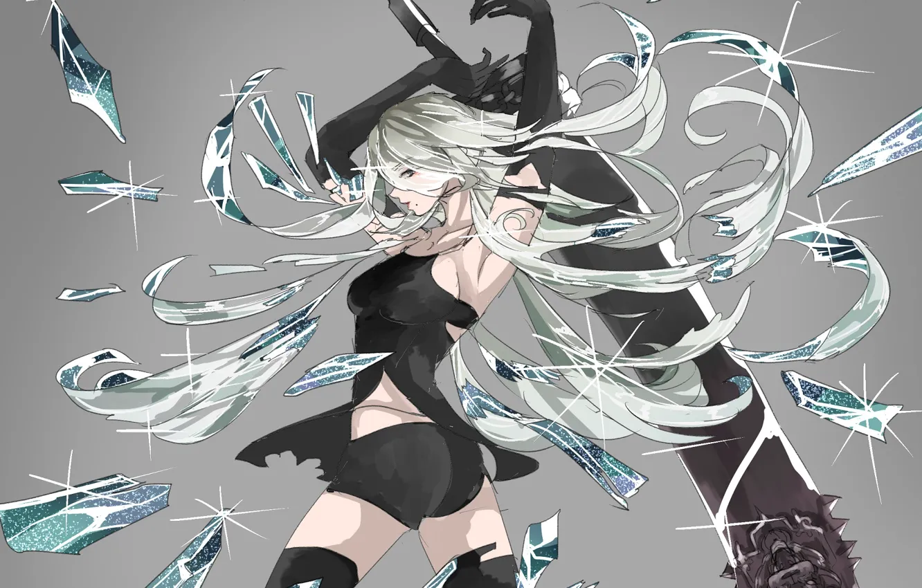 Photo wallpaper girl, fragments, sword, Nier Automata, YoRHa Type A No 2