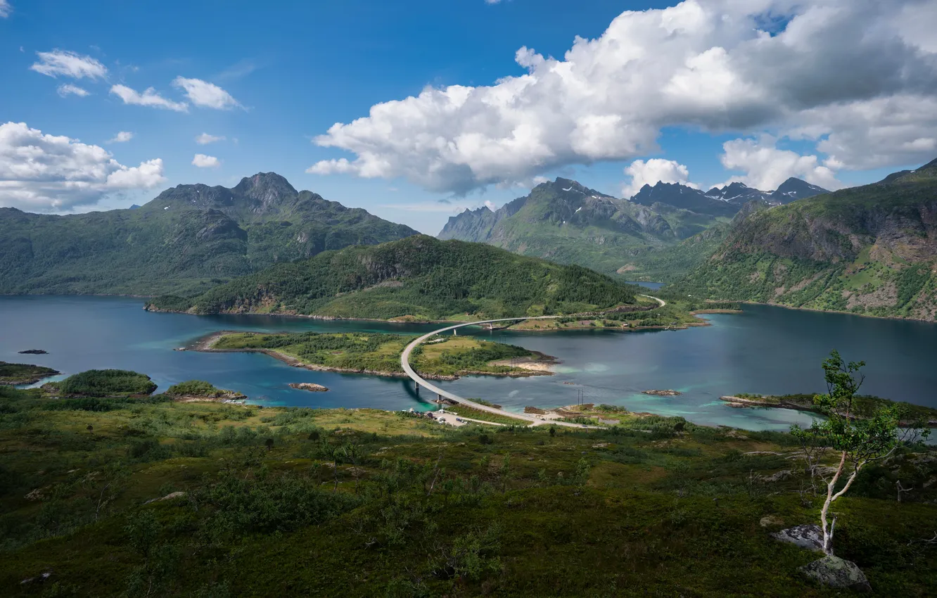 Photo wallpaper clouds, mountains, Norway, The Lofoten Islands
