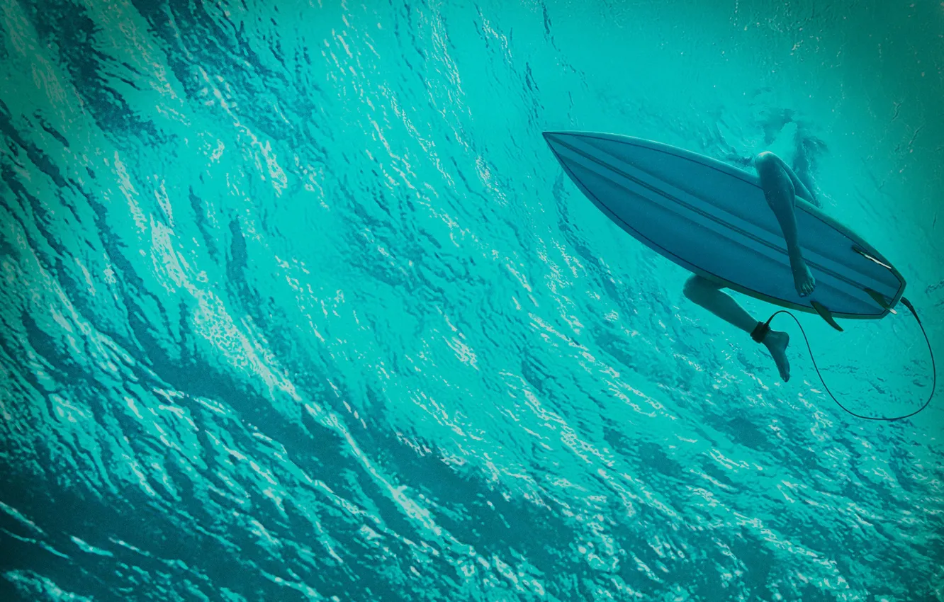 Photo wallpaper girl, blue, the ocean, surfing, Board, Thriller, under water, horror
