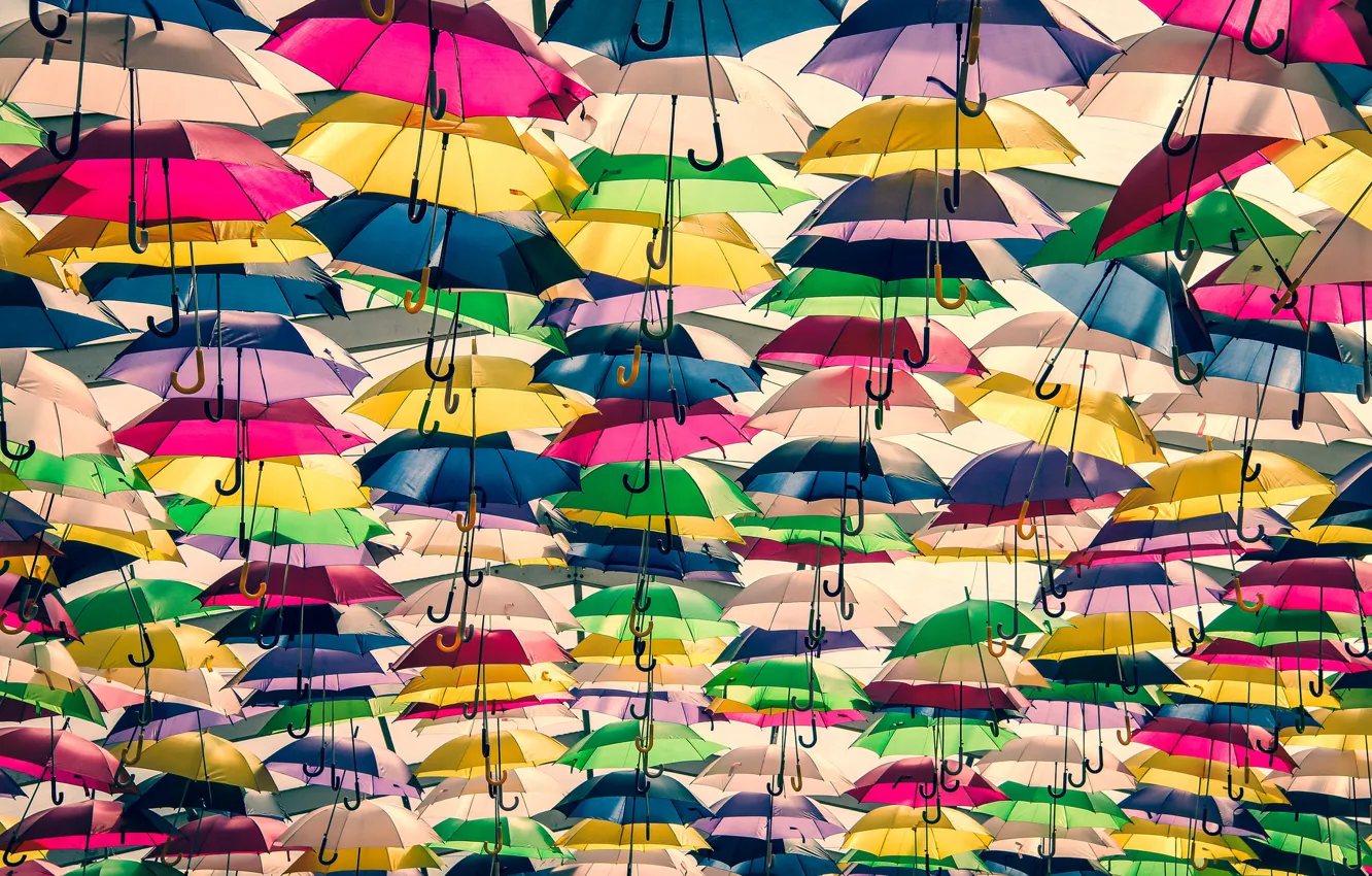 Photo wallpaper background, umbrellas, colorful, a lot