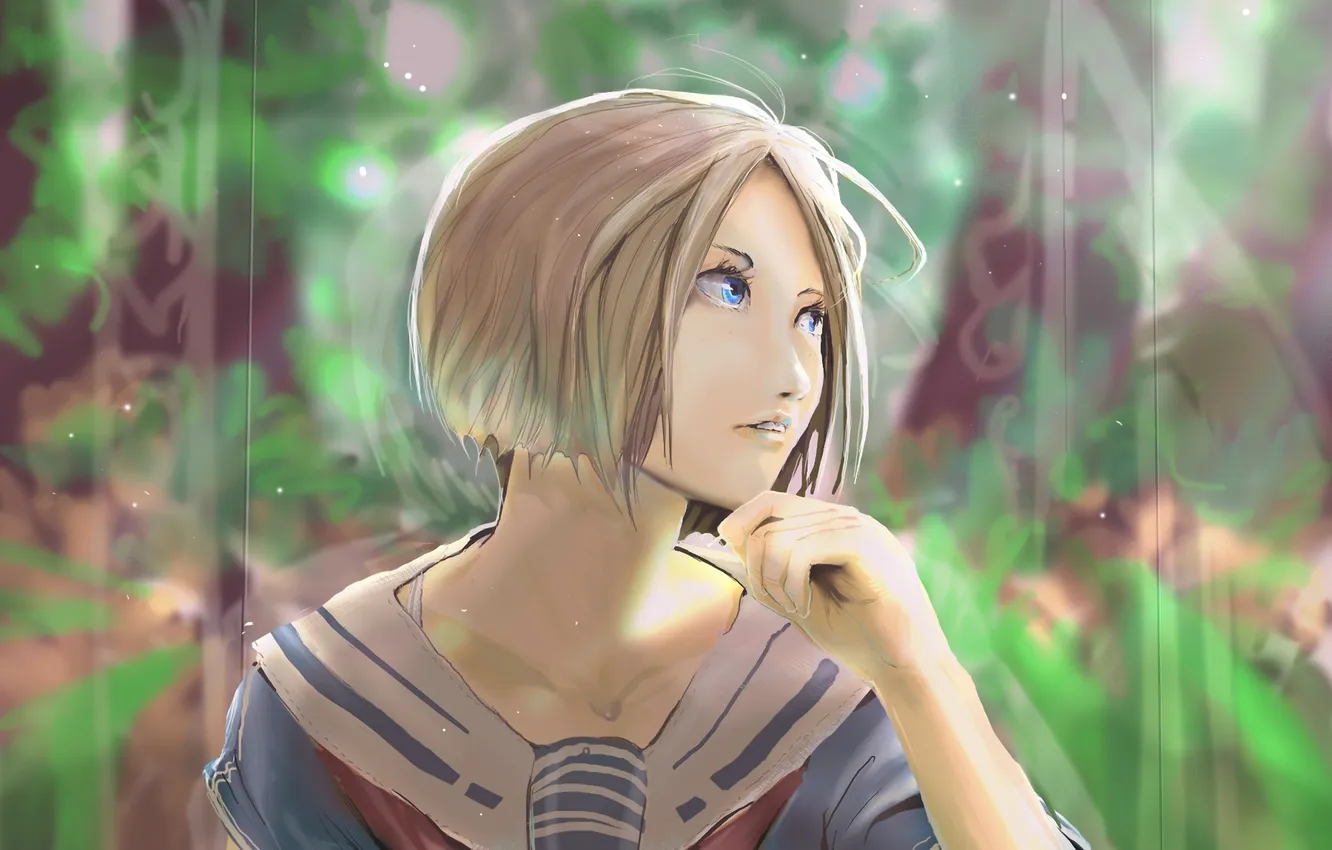 Photo wallpaper glass, girl, window, art, profile, form