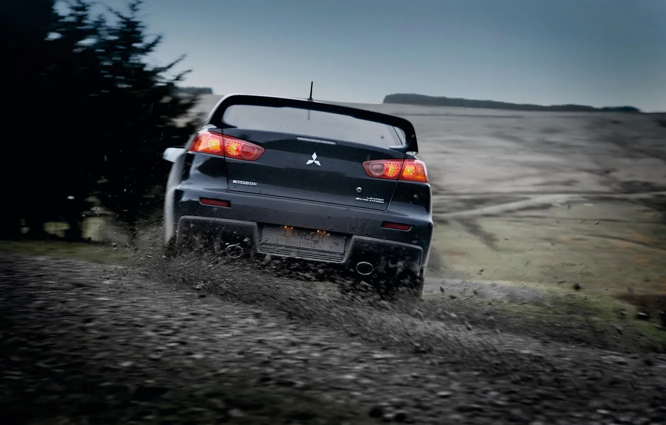 Photo wallpaper machine, auto, turn, Skid, Mitsubishi, Lancer Evolution X
