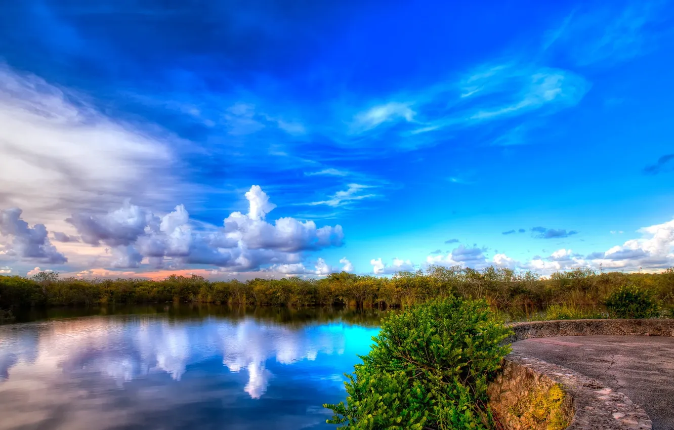 Photo wallpaper the sky, clouds, lake, Playground
