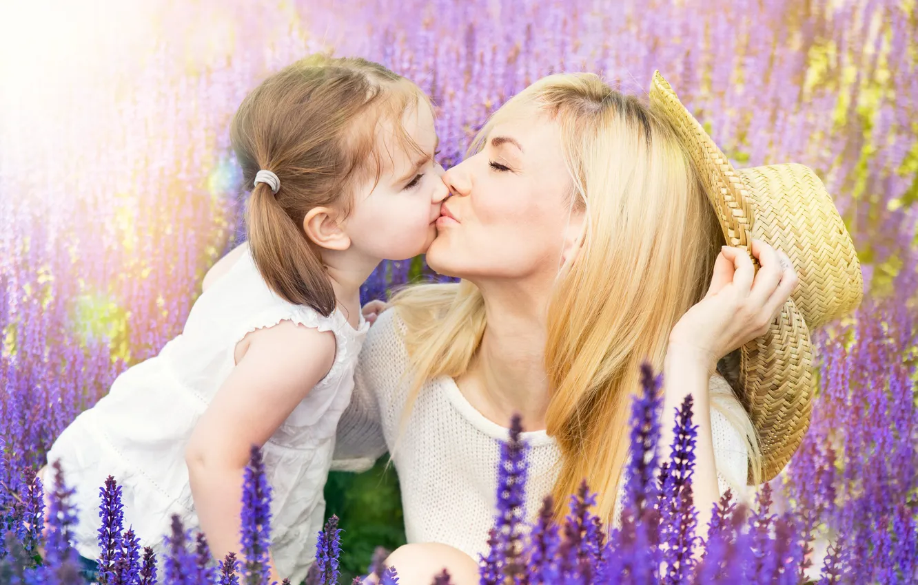 Photo wallpaper girl, love, flowers, children, lavender