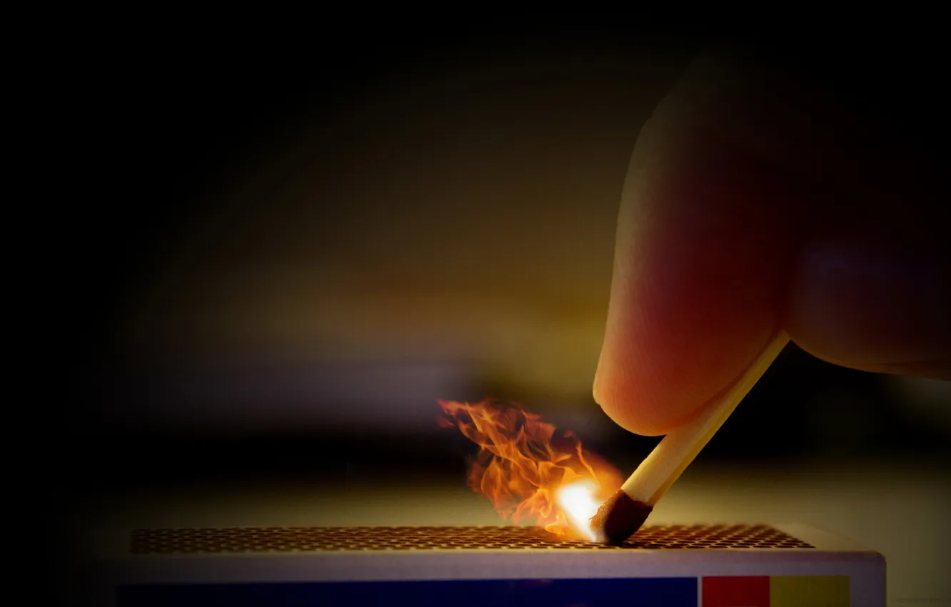 Photo wallpaper flame, hand, match, sulfur, boxes, fire