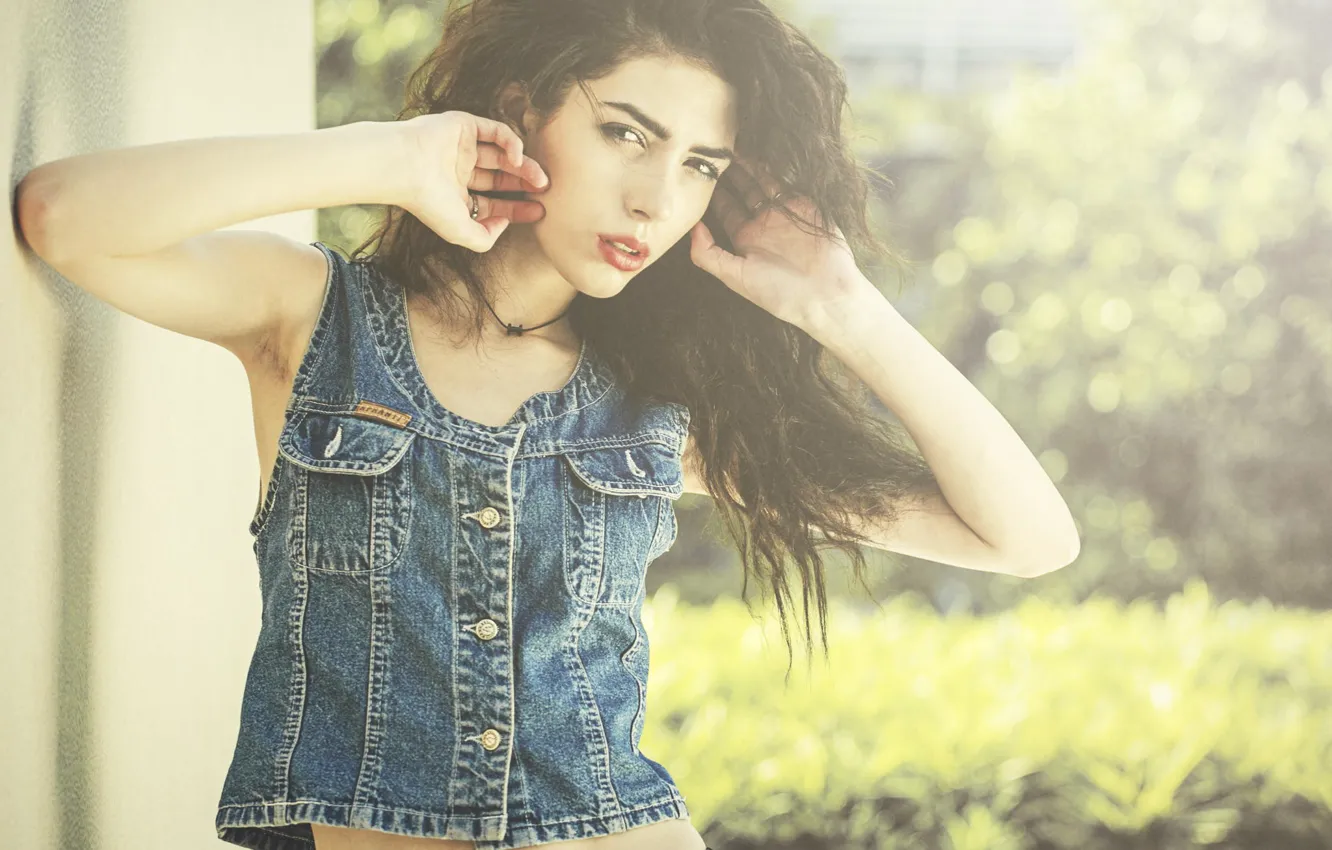 Photo wallpaper Girl, Look, Girl, Hair, View, Jeans, Hair