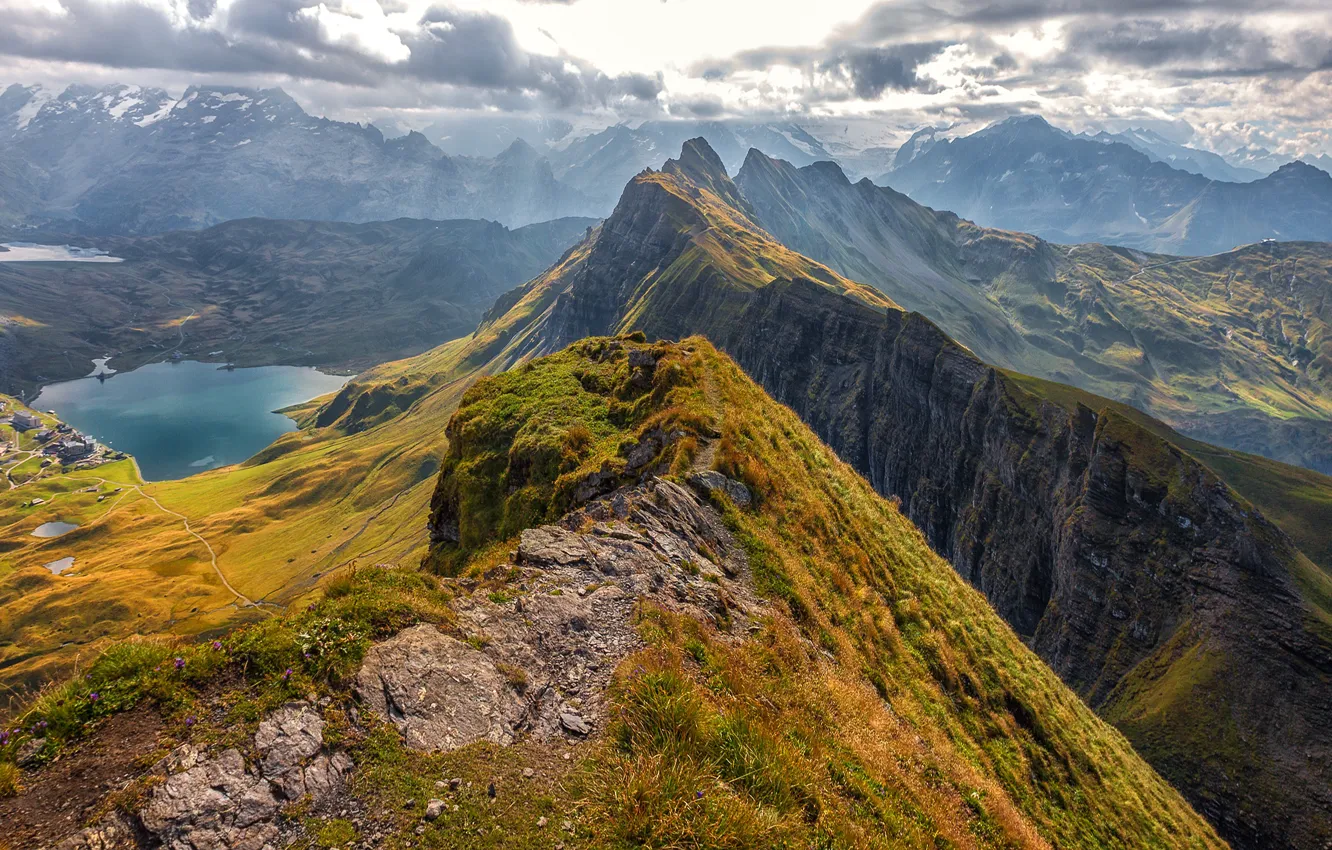 Photo wallpaper mountains, tops, slope