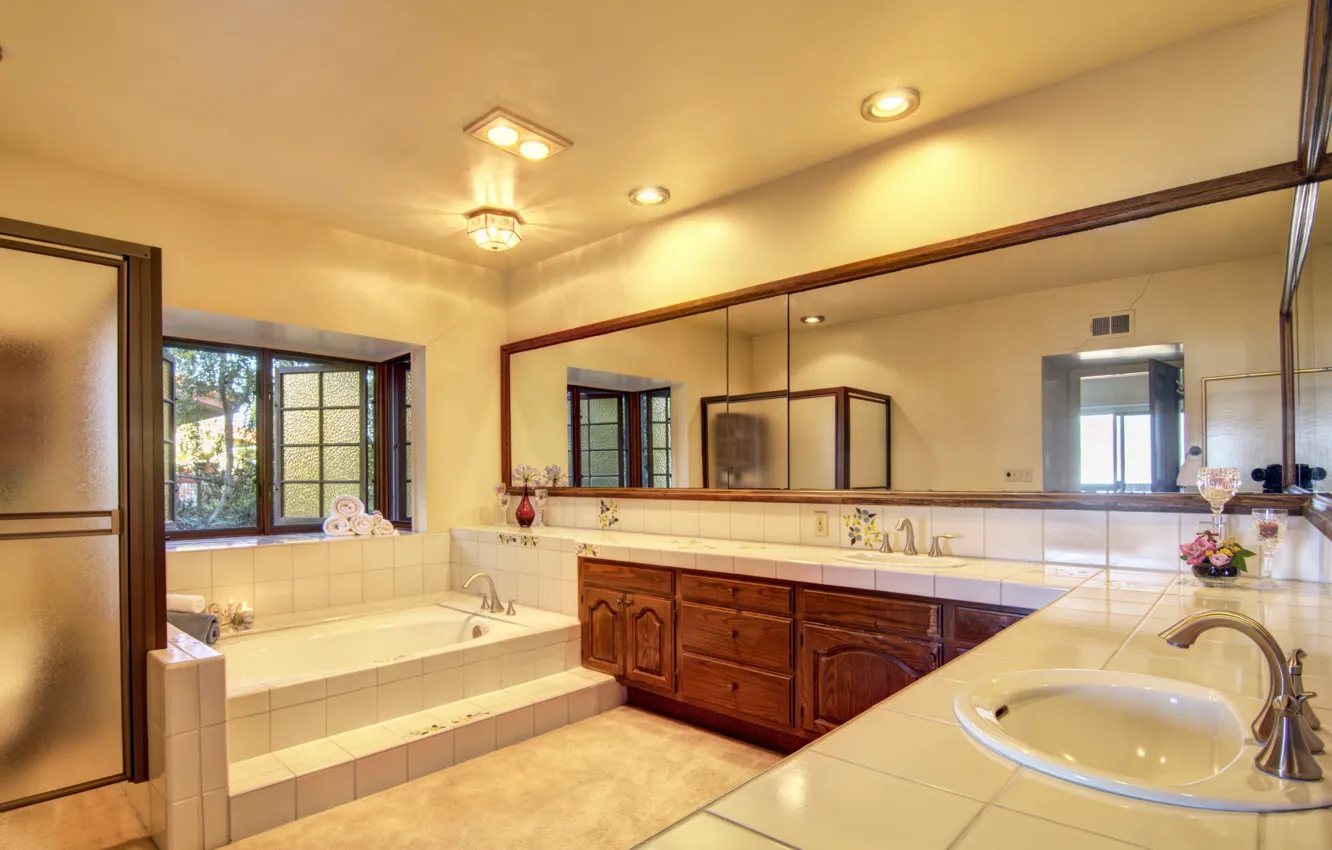 Photo wallpaper mirror, bath, wardrobe, design, interior, bathroom