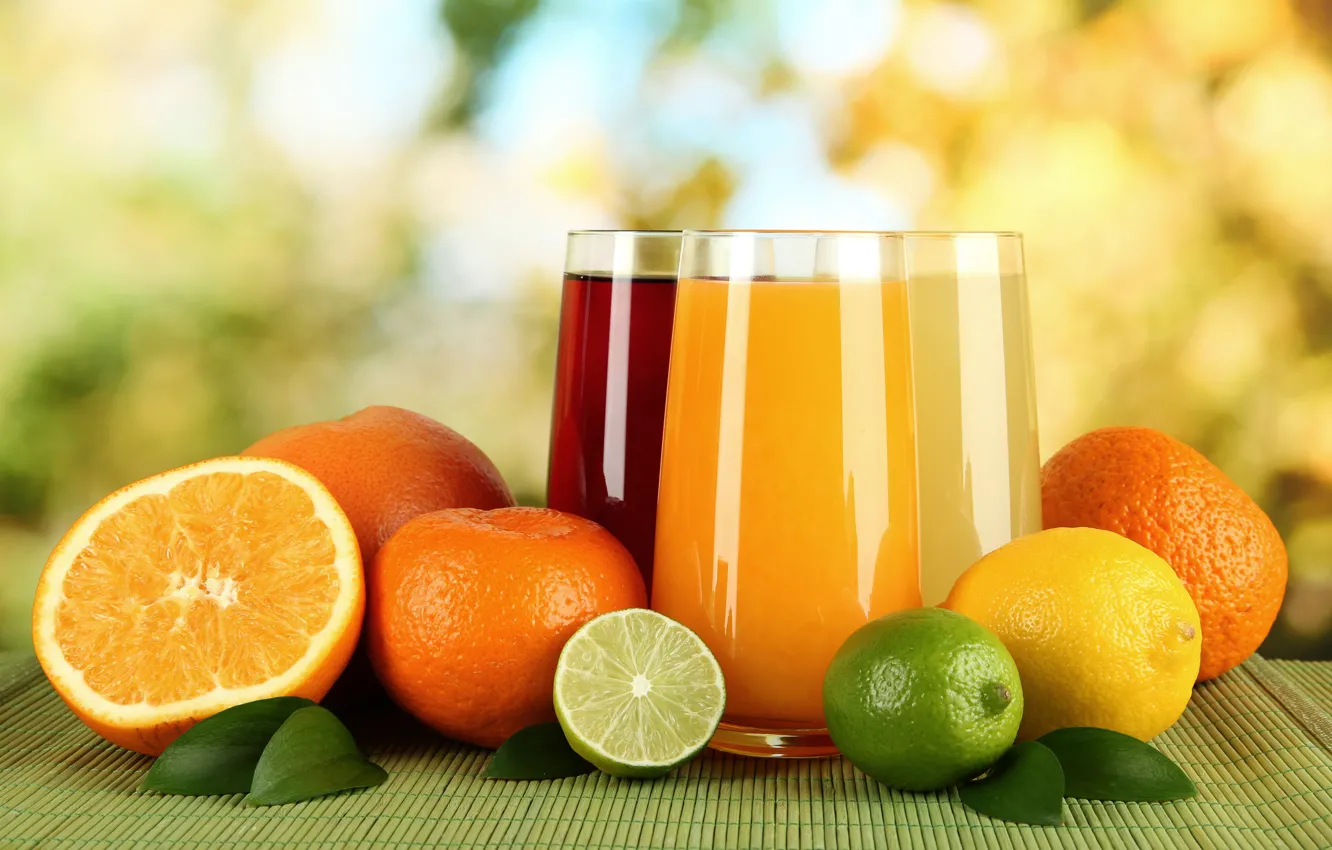 Photo wallpaper lemon, oranges, juice, lime, juice, lemon, drink, orange
