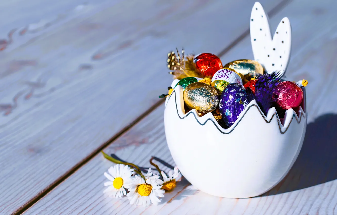 Photo wallpaper light, flowers, table, holiday, gift, Board, Shine, eggs