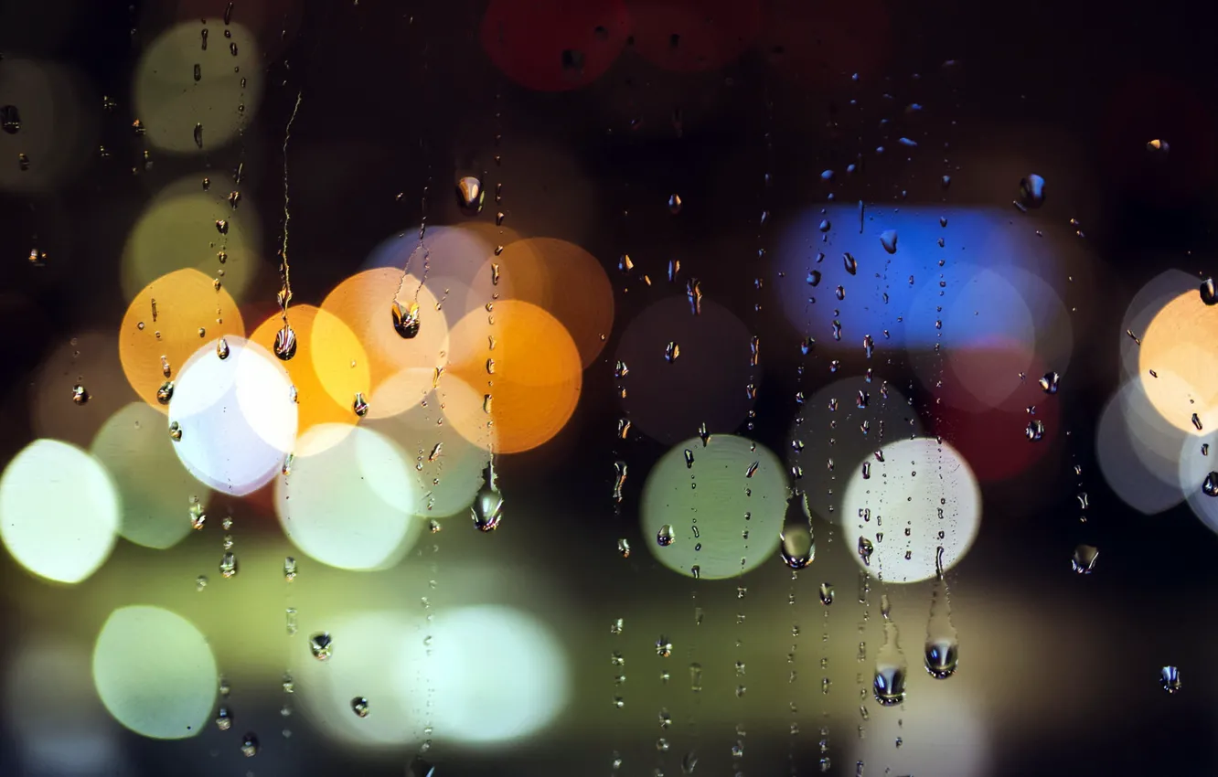 Photo wallpaper glass, lights, rain
