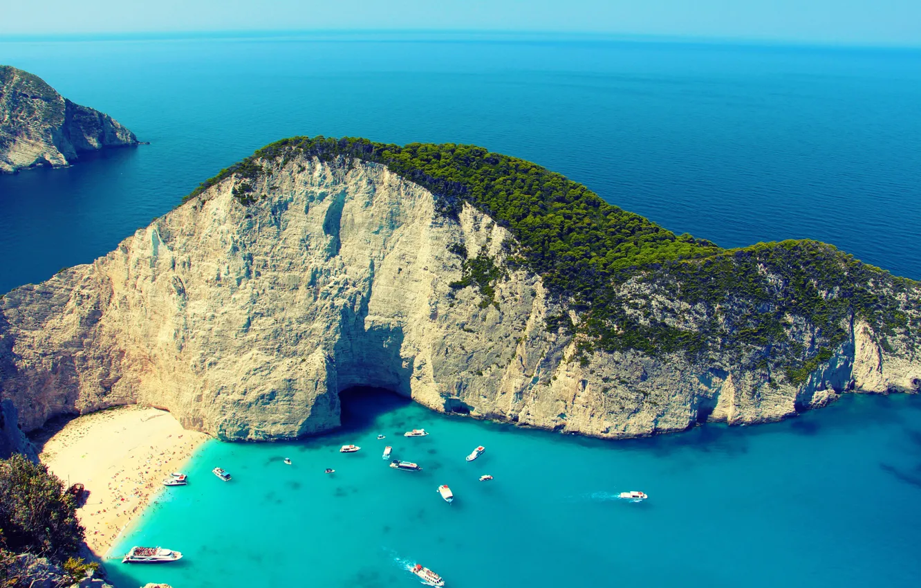 Photo wallpaper summer, height, Bay, Greece, Navagio, Zakynthos
