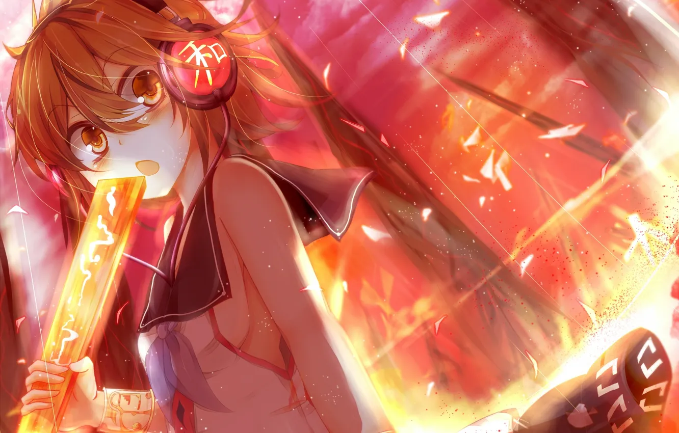 Photo wallpaper the sky, clouds, anime, headphones, art, girl, touhou, nmaaaaa