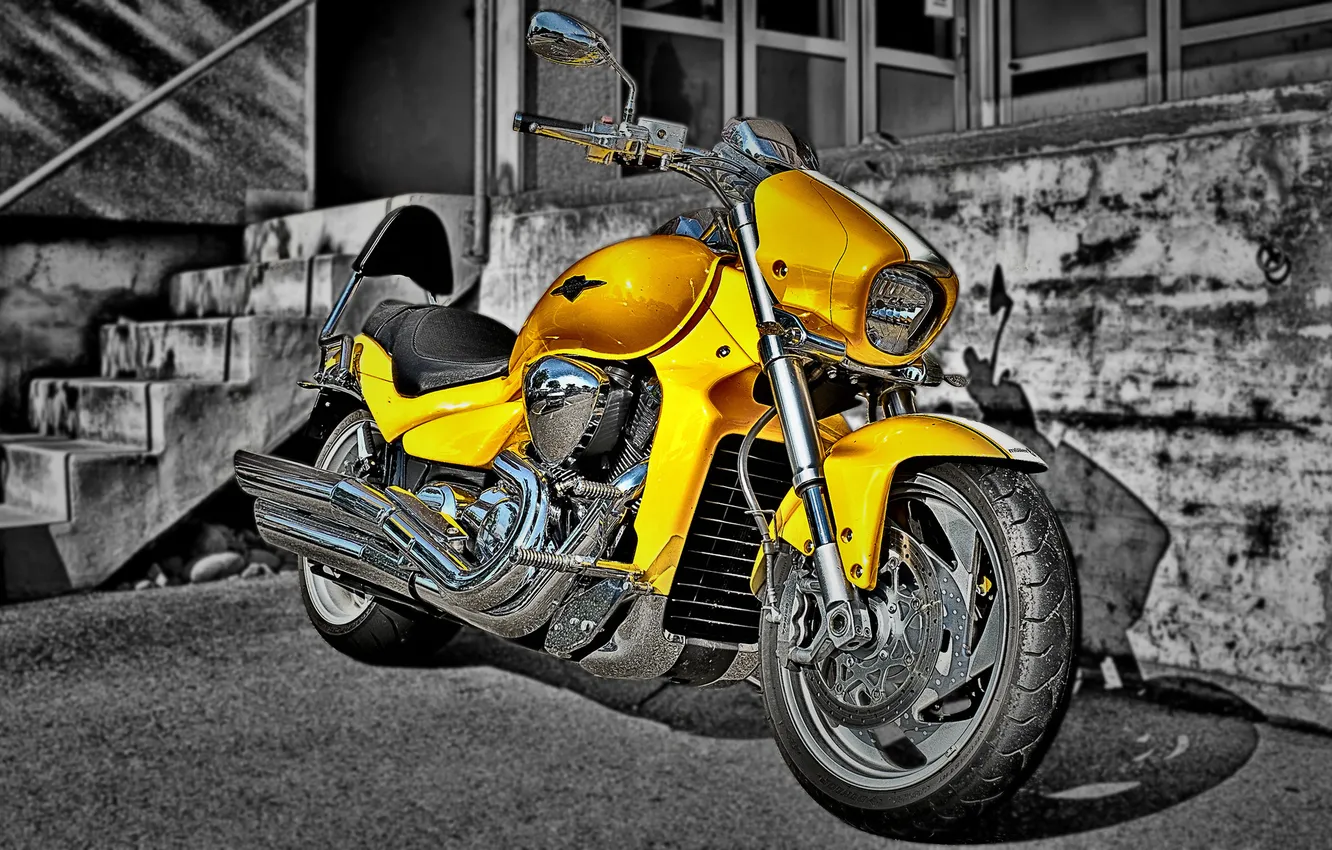 Photo wallpaper motorcycle, harley, yellow machine