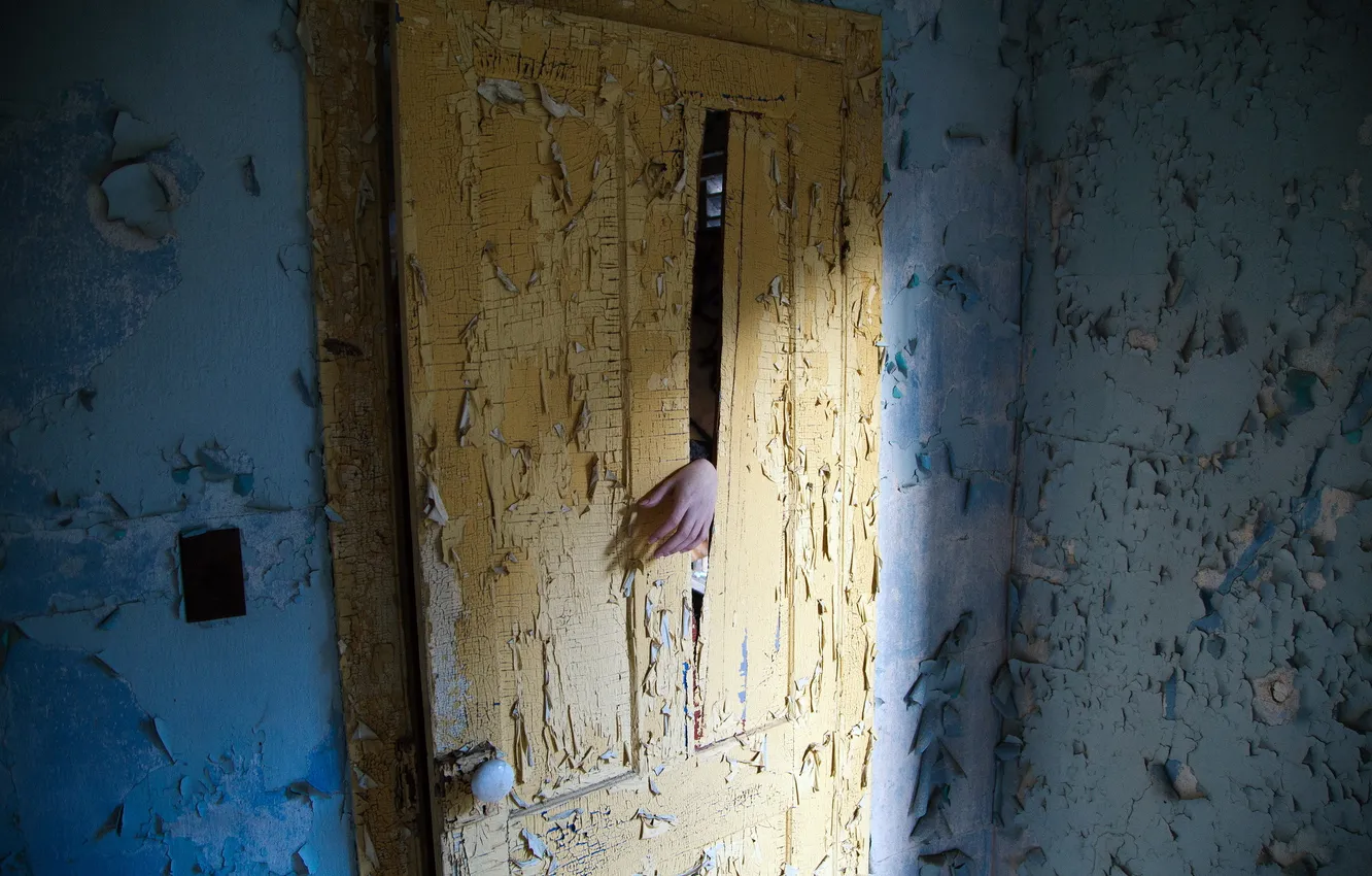 Photo wallpaper room, hand, the door