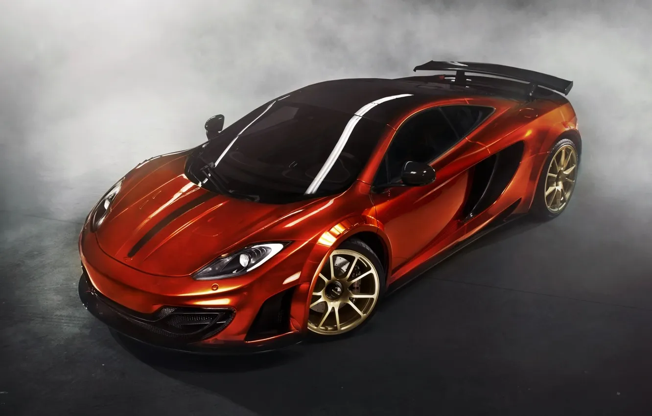 Photo wallpaper orange, background, tuning, smoke, McLaren, supercar, tuning, MP4-12C