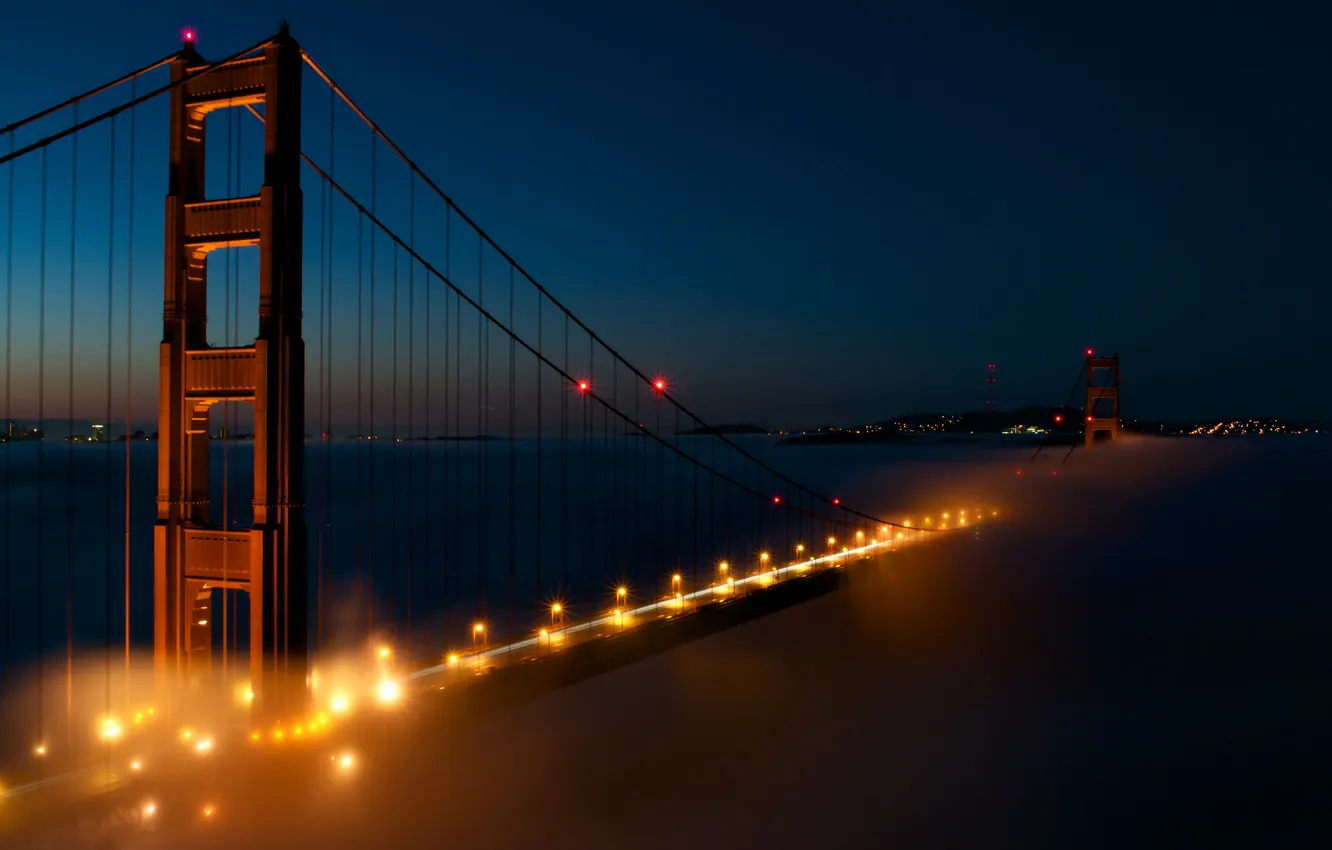 Photo wallpaper bridge, lights, the evening, Golden Gate, USA, San Francisco, San Francisco, Golden Gate