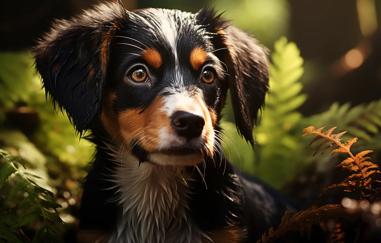 Photo wallpaper look, face, dog, digital art, Bernese mountain dog, AI art, The Art of Artificial Intelligence, …