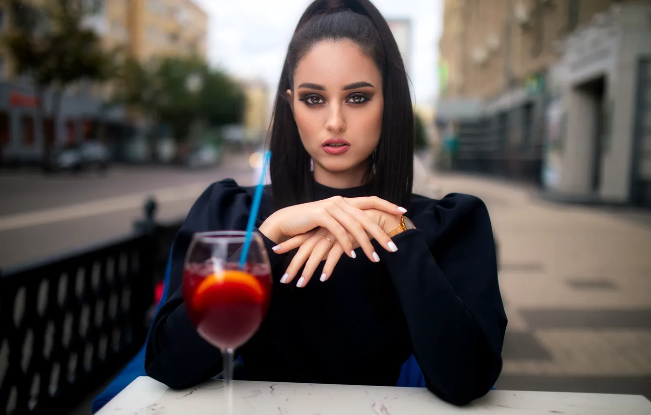 Photo wallpaper look, girl, face, pose, hands, makeup, brunette, Dmitry Shulgin