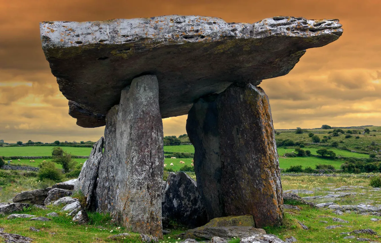 Photo wallpaper stones, Ireland, dolmen, The poulnabrone dolmen
