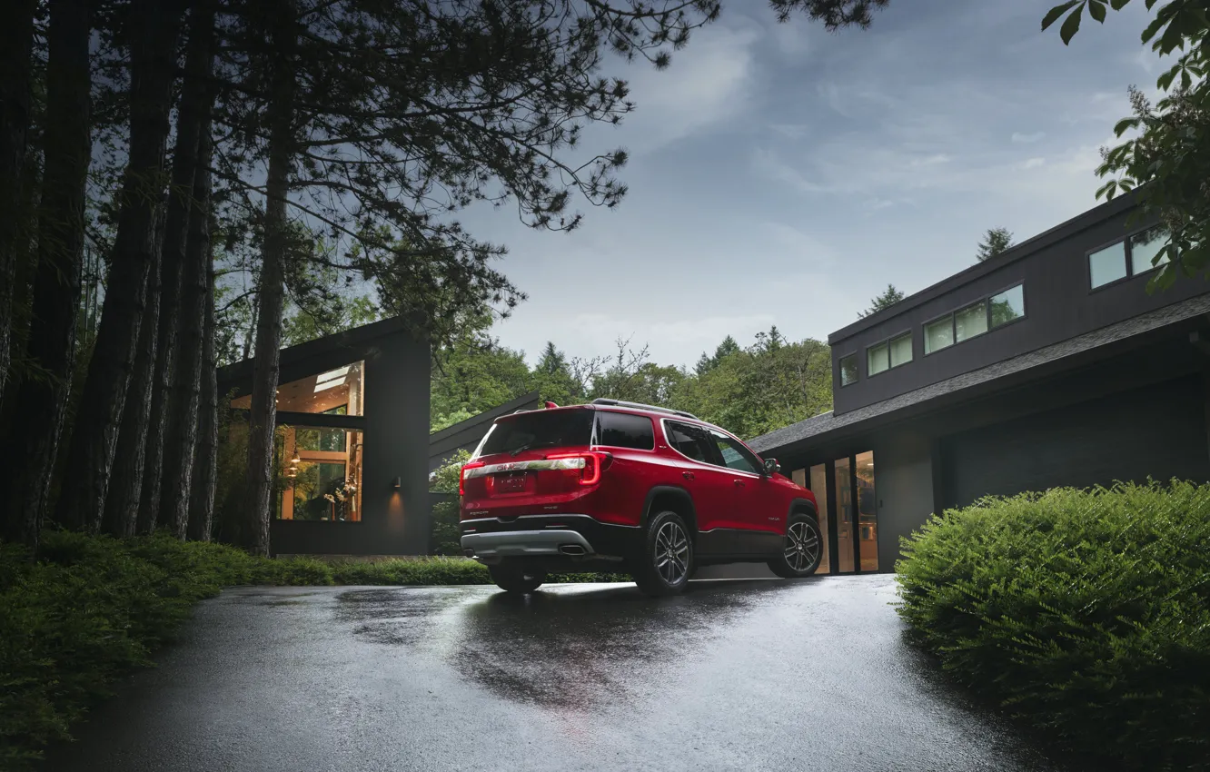 Photo wallpaper red, house, 4x4, GMC, Rear, 2020, Acadia SLT