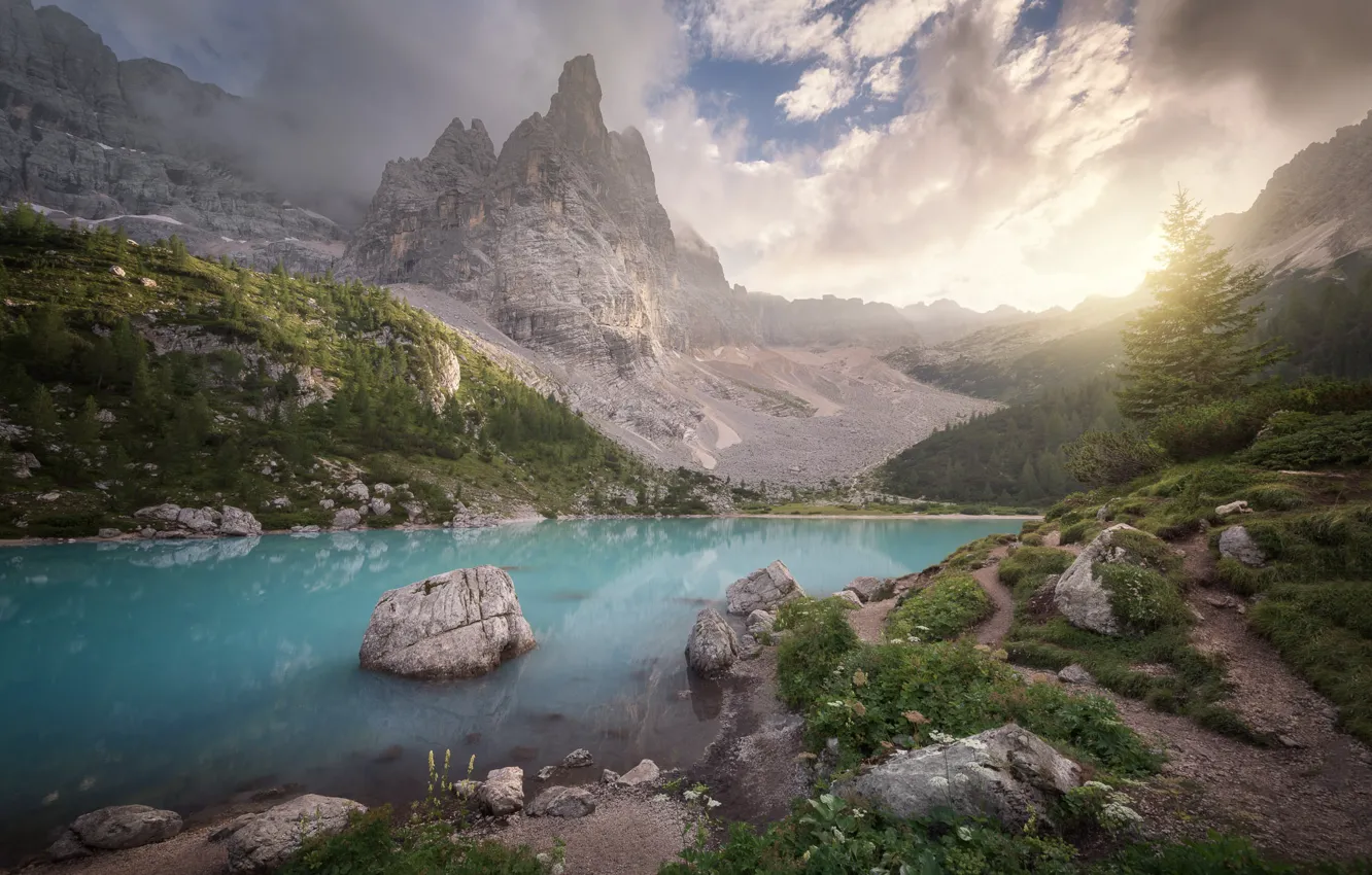 Photo wallpaper water, mountains, nature, stones, rocks, Italy