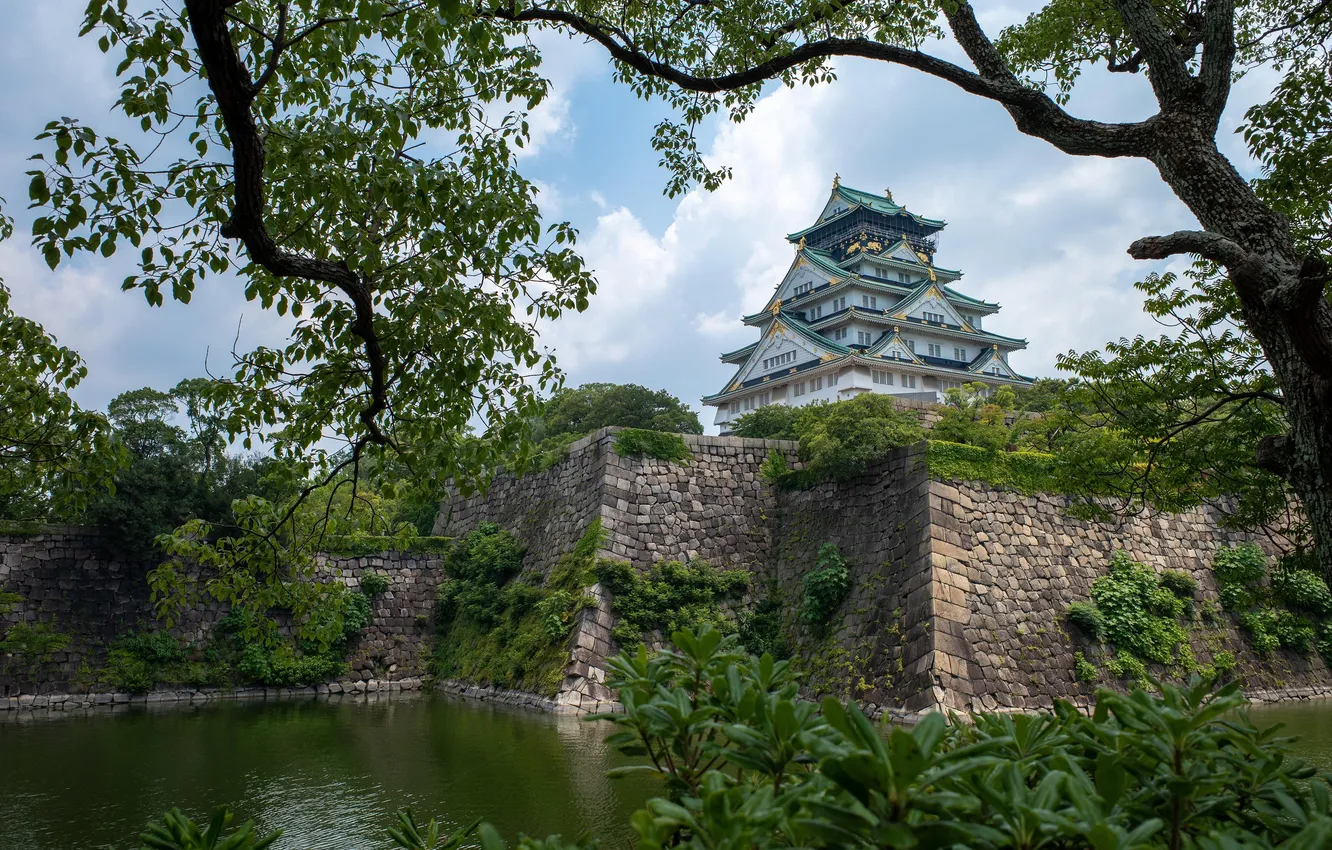 Photo wallpaper green, Japan, castle, Osaka Castle