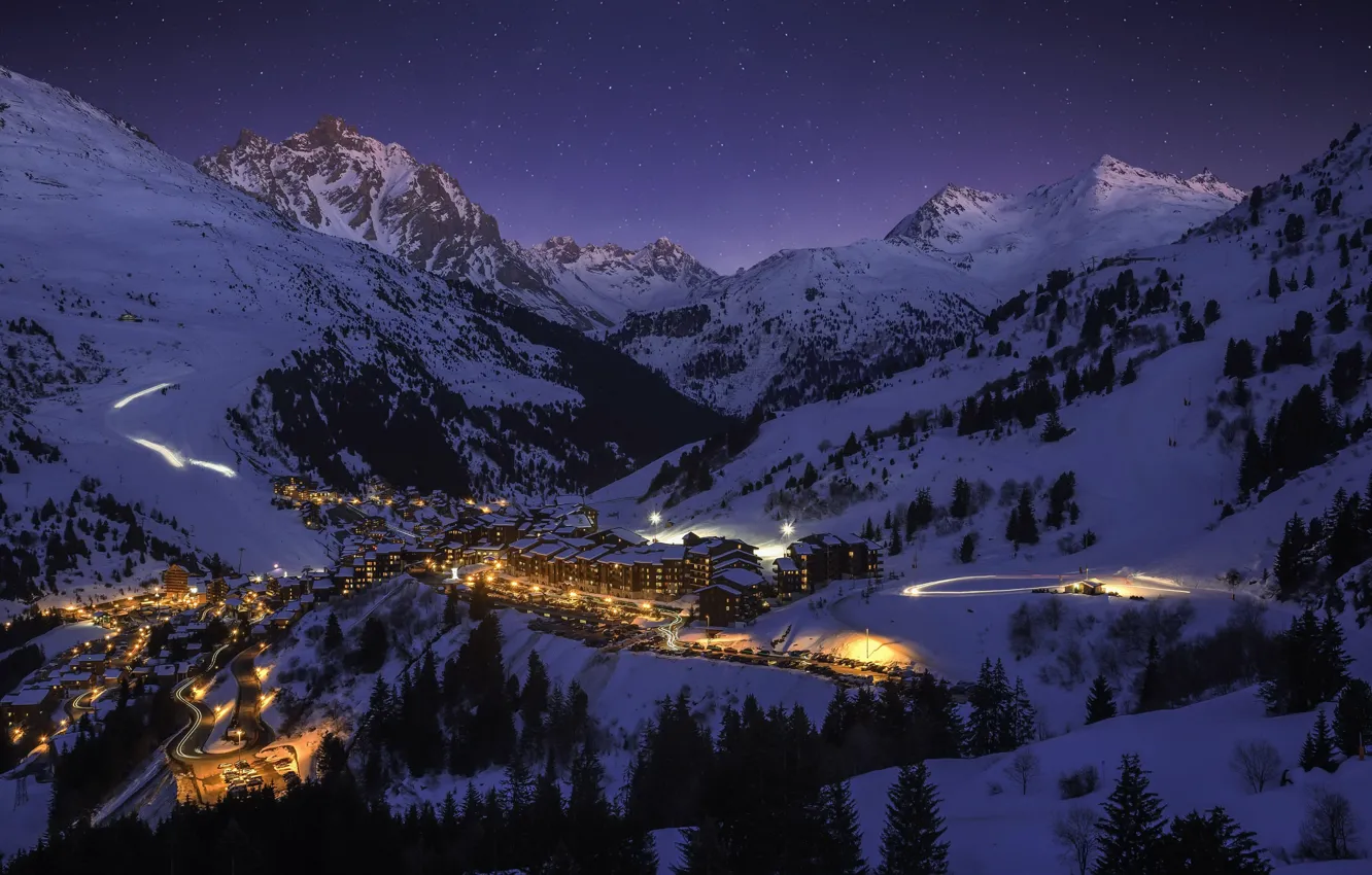 Photo wallpaper night, France, Meribel