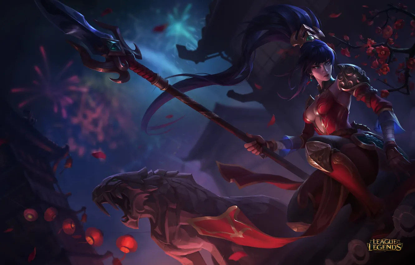 Photo wallpaper flowers, spear, League of Legends, LoL, nidalee, Nidalee, the jade tiger