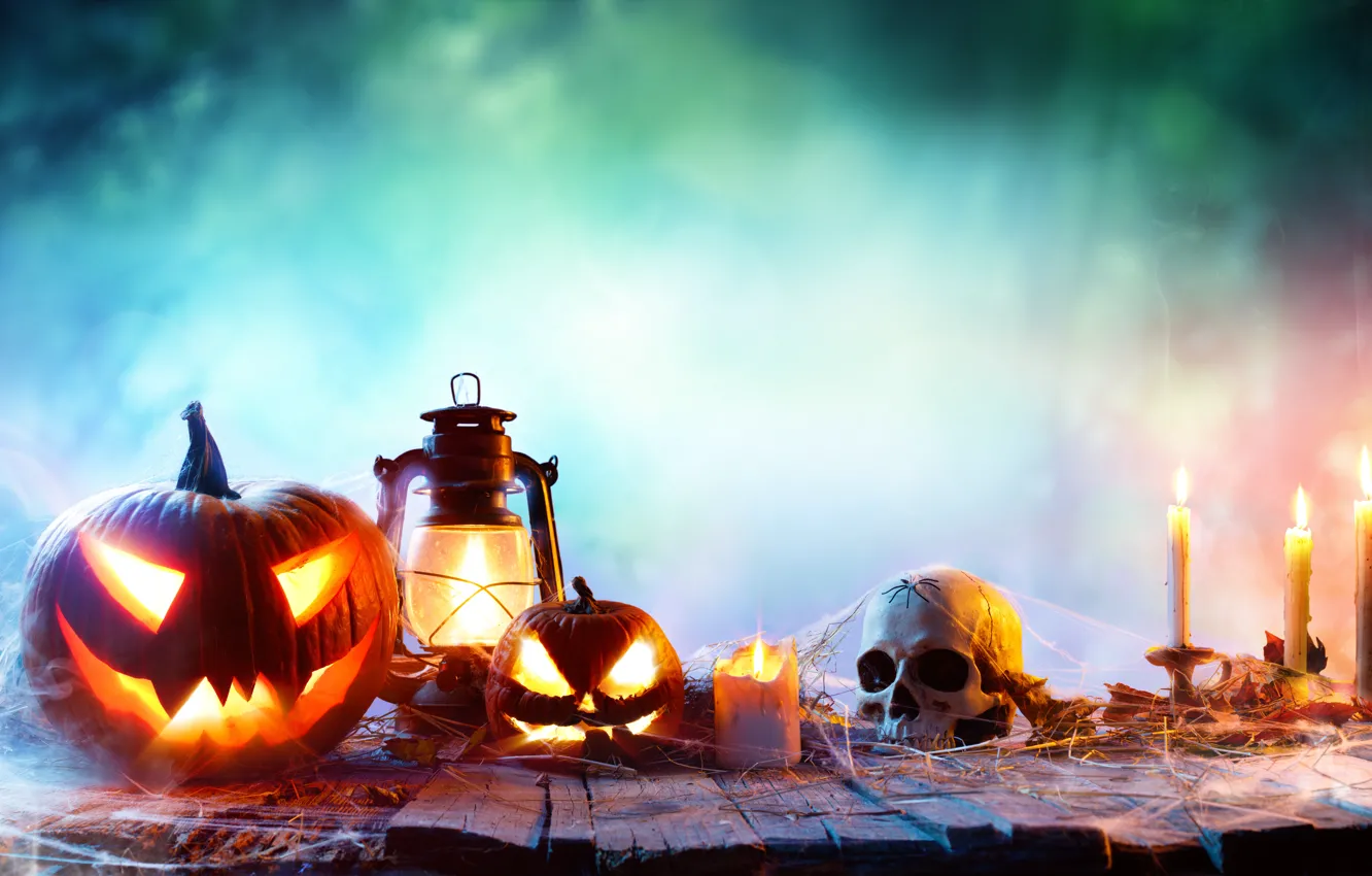 Photo wallpaper Halloween, faces, pumpkins