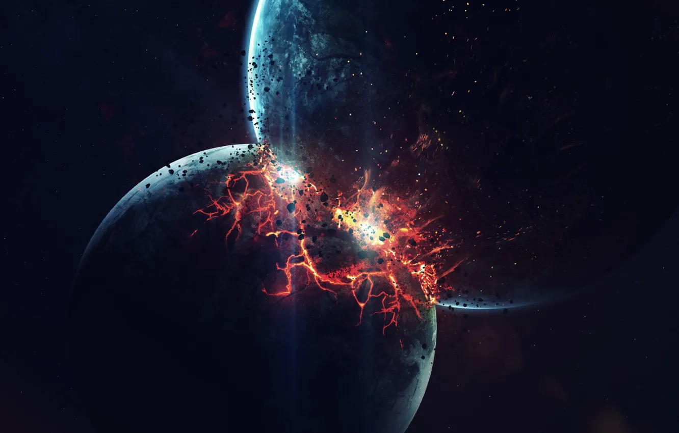 Photo wallpaper space, the explosion, fragments, Apocalypse, planet, art, explosion, clash