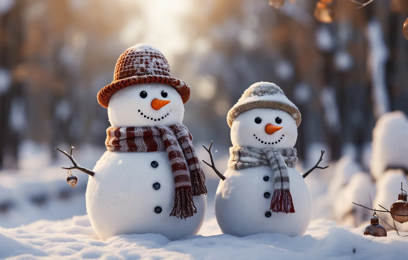 Photo wallpaper winter, snow, new year, Christmas, snowman, Christmas, winter, snow