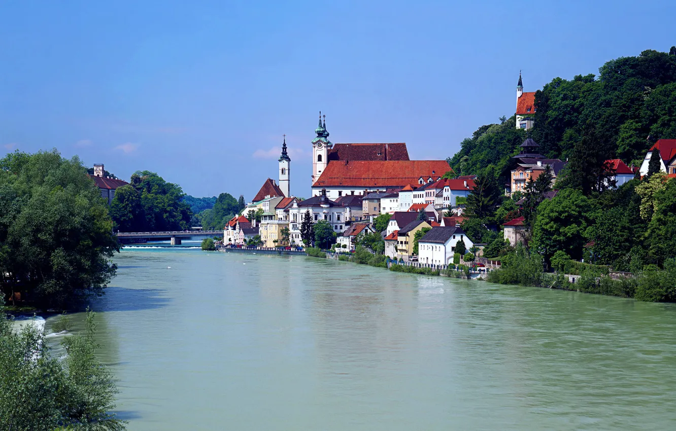 Photo wallpaper river, home, Austria
