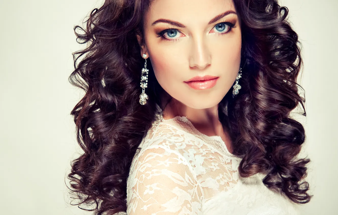 Photo wallpaper look, girl, face, model, hair, earrings