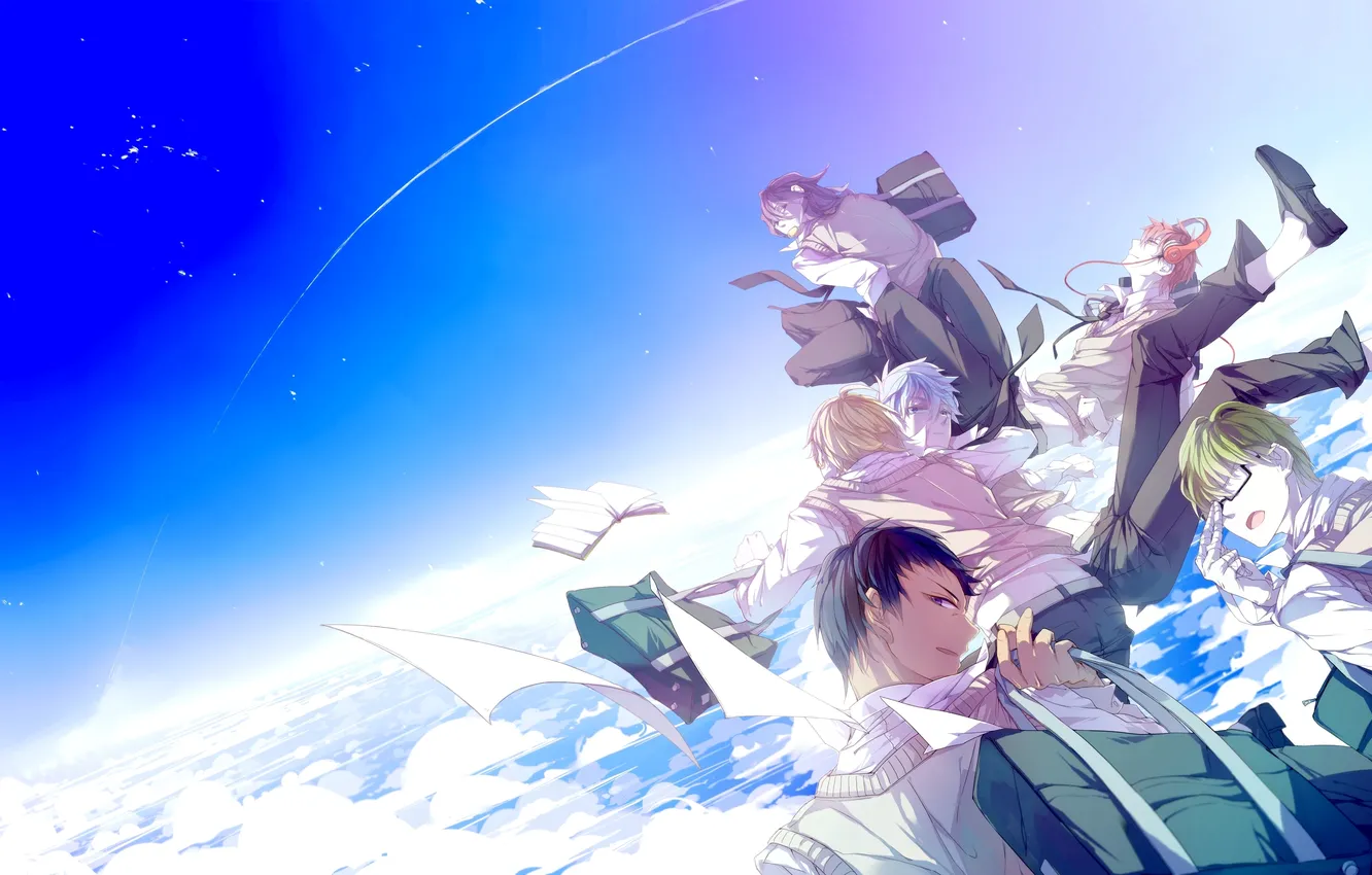 Photo wallpaper the sky, smile, mood, headphones, guy, portfolio, textbooks, Kuroko's basketball