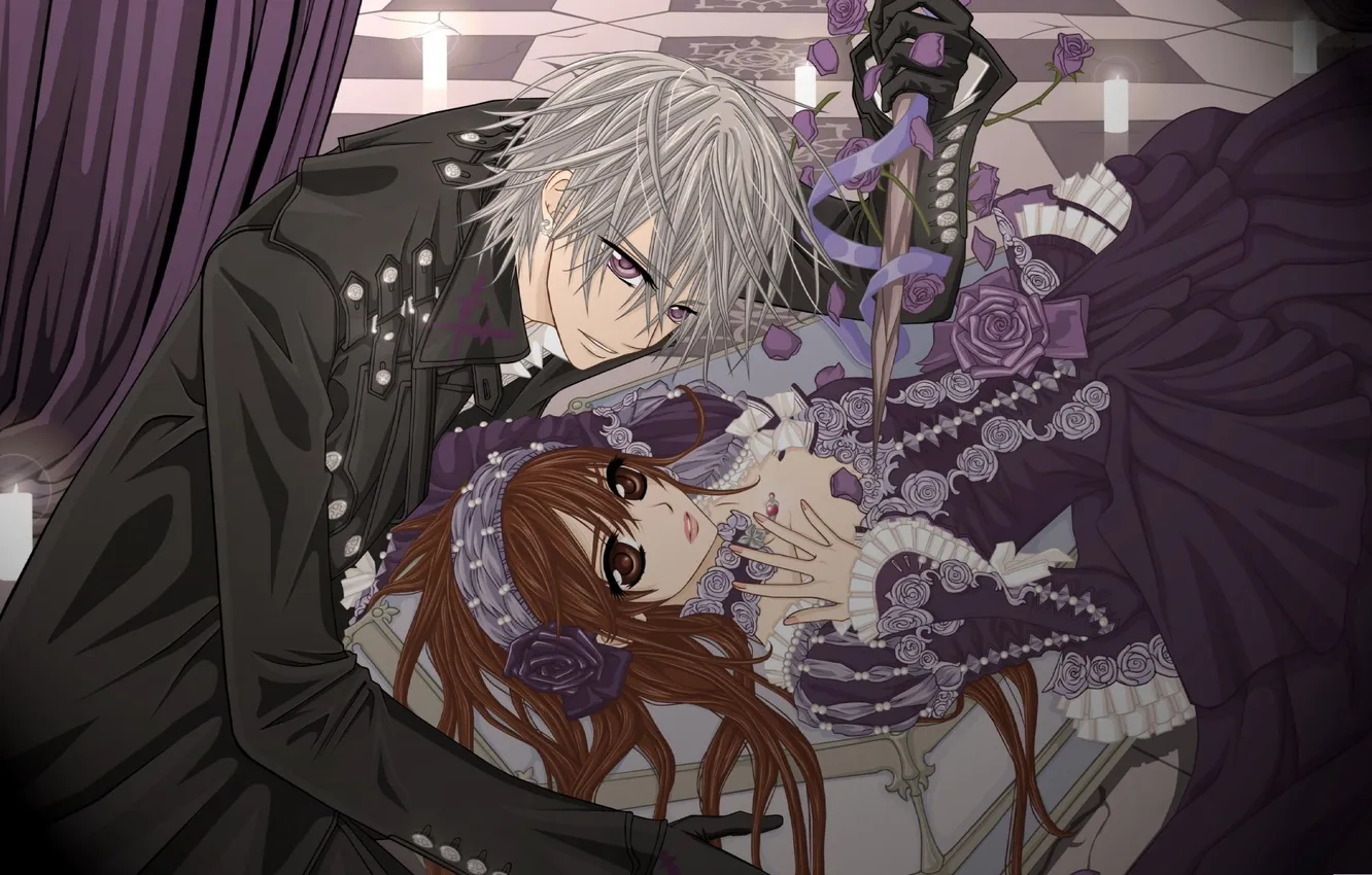 Photo wallpaper petals, dagger, Yuki, knight-vampire, Zero