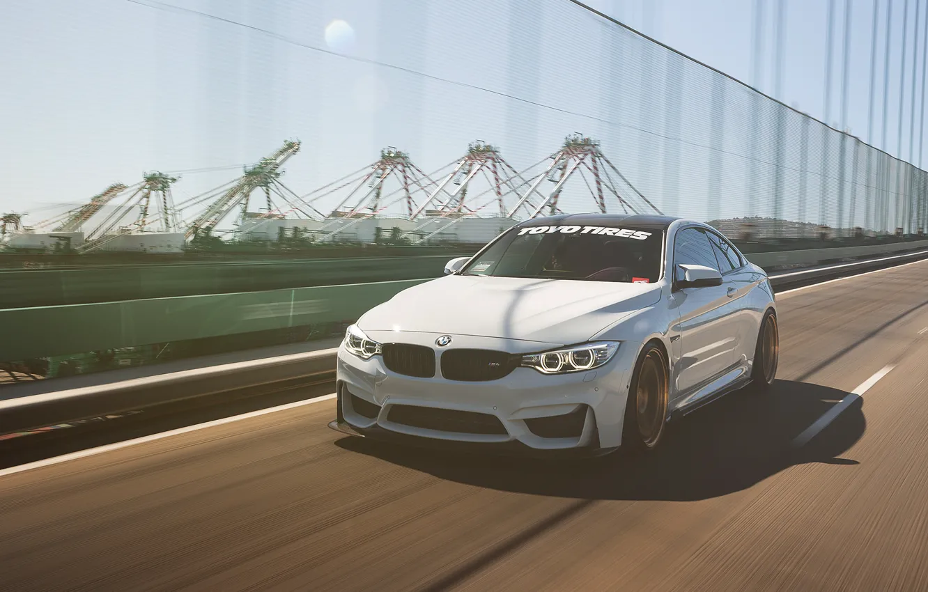 Photo wallpaper car, white, in motion, BMW M4