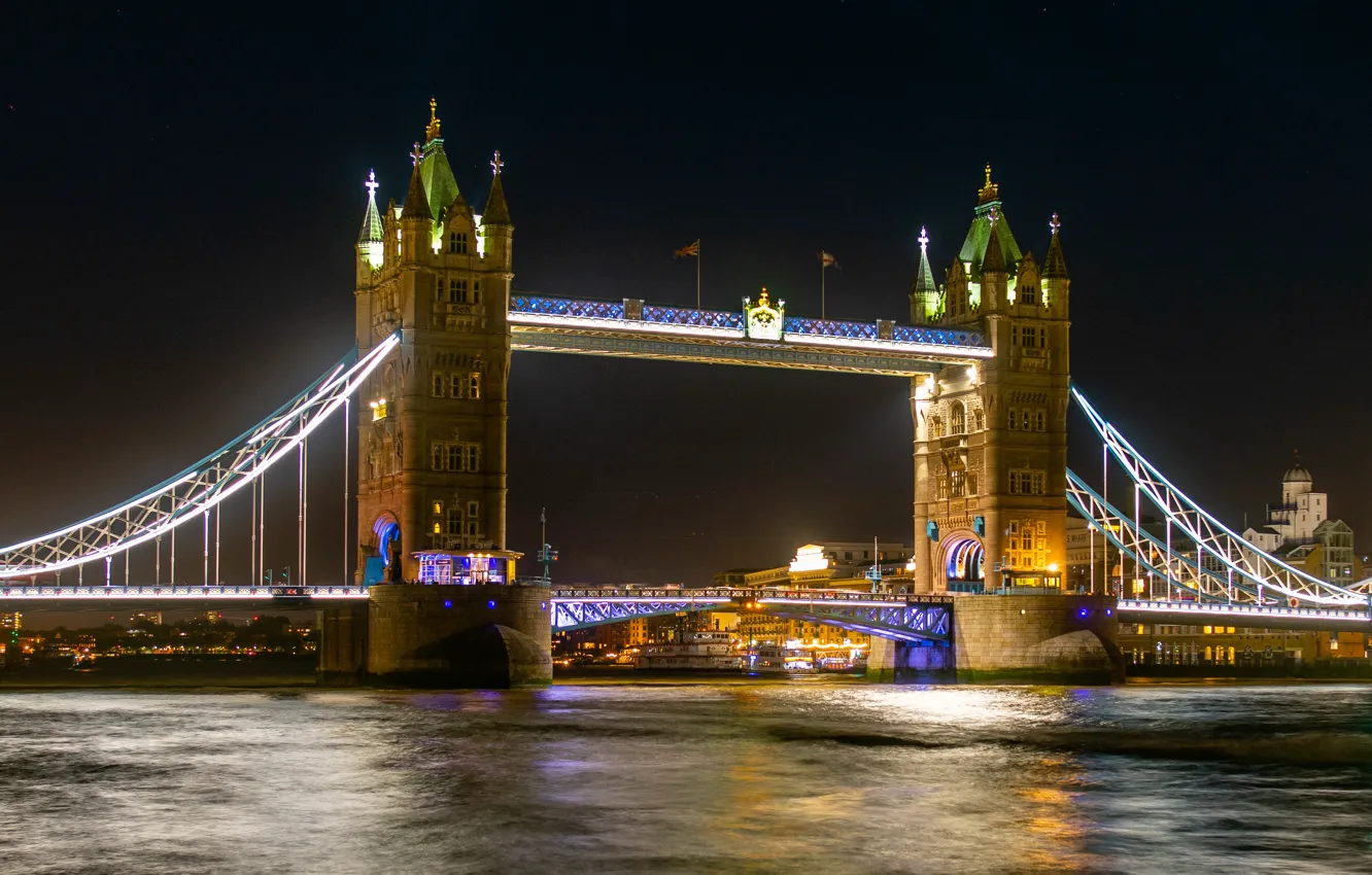 Photo wallpaper night, the city, London, Tower bridge