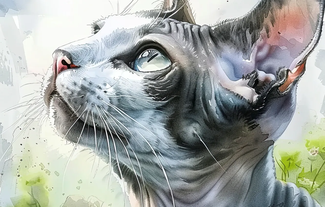 Photo wallpaper cat, cat, mustache, look, face, art, ears, closeup