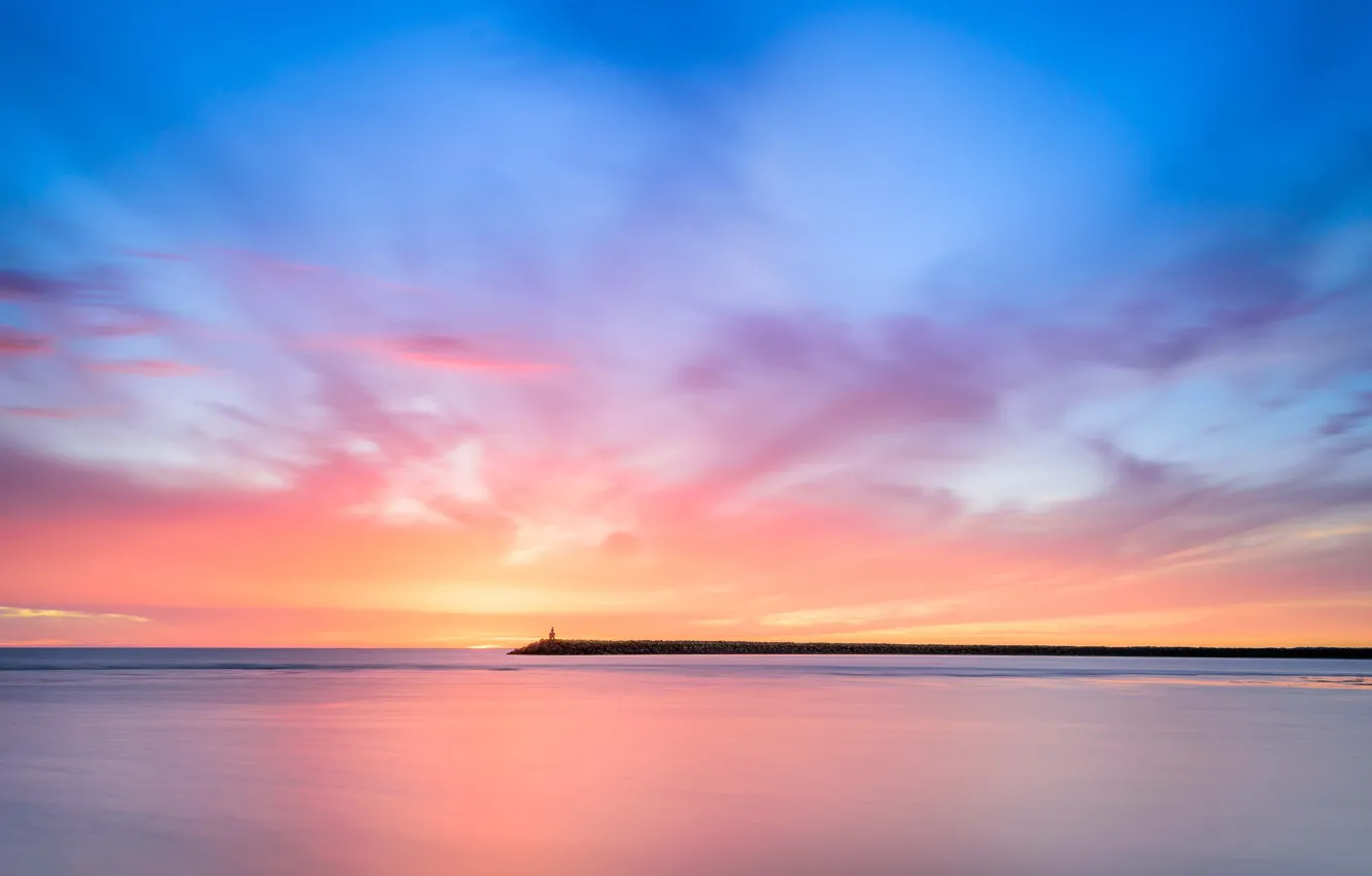 Photo wallpaper sea, the sky, clouds, sunset, the ocean, the evening
