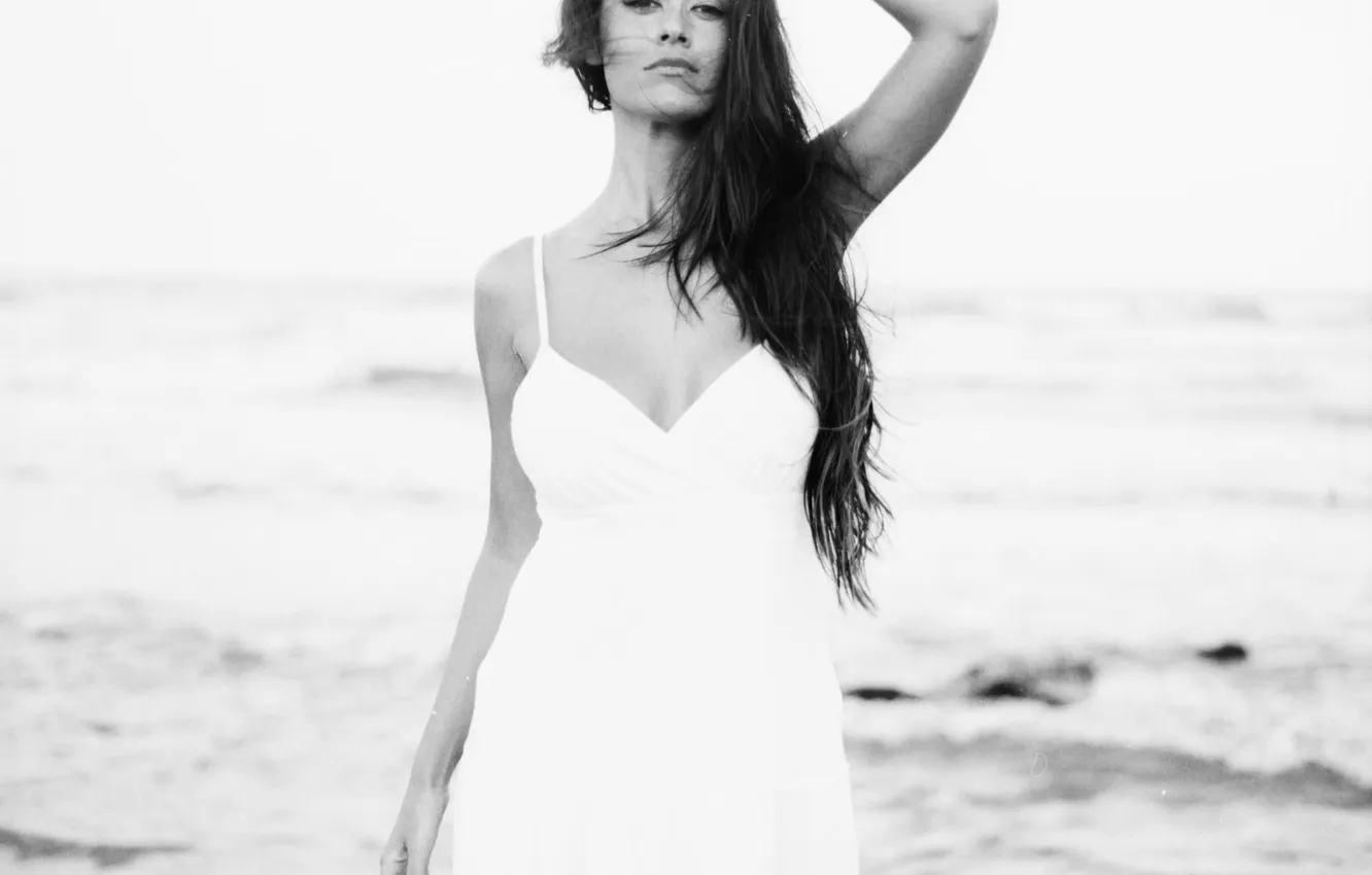 Photo wallpaper sea, model, black and white, Dark