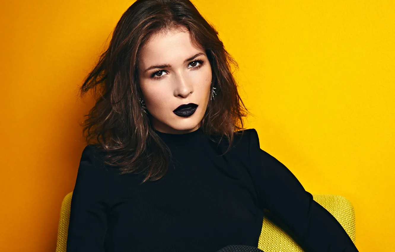 Photo wallpaper pose, makeup, actress, brunette, in black, hair, The Lukeria Ilyashenko