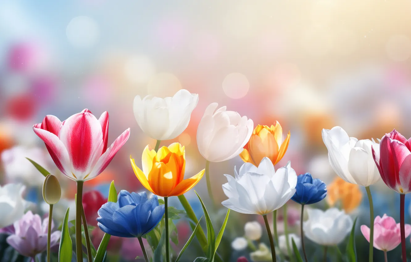 Photo wallpaper flowers, spring, colorful, meadow, tulips, blossom, flowers, tulips